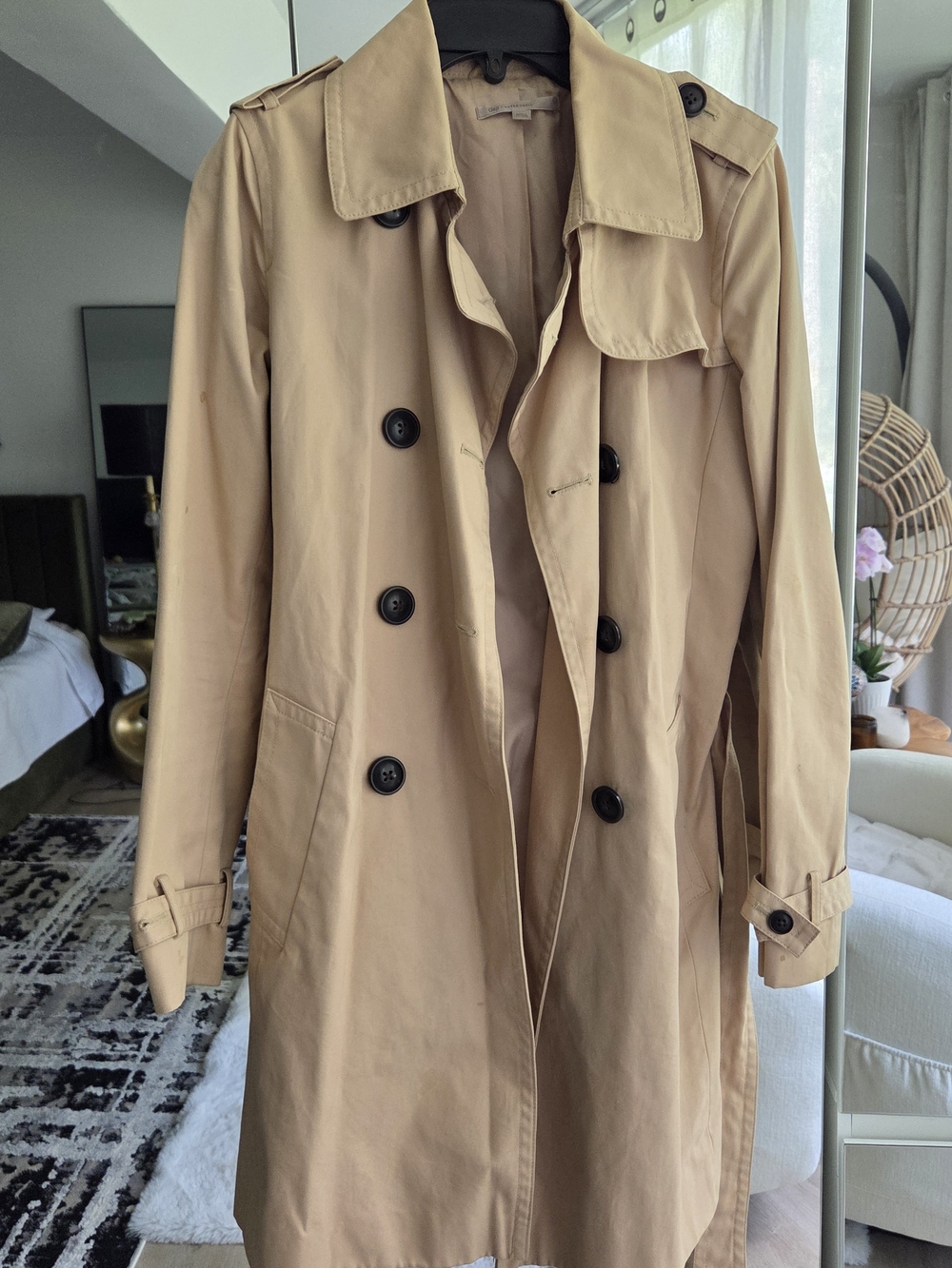 GAP Tan Double-Breasted Trench Coat with Black Buttons